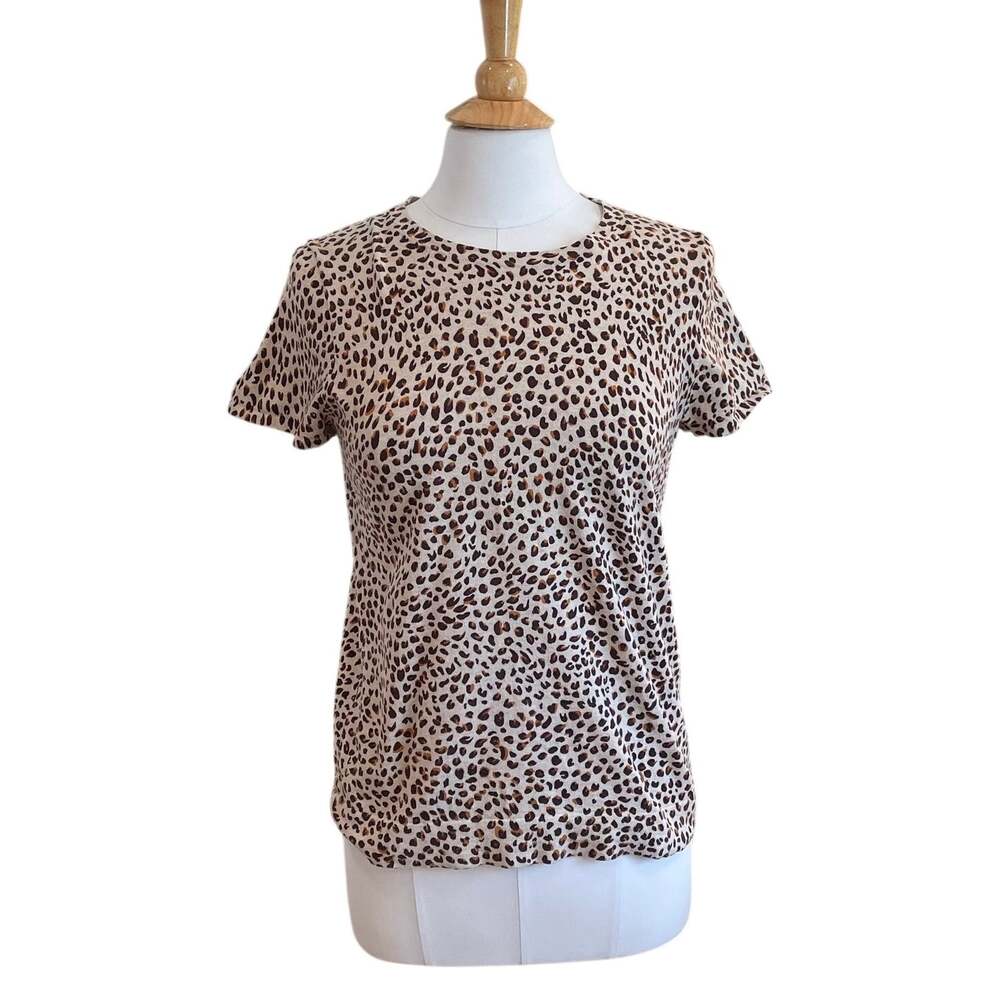 J. Crew Cotton Leopard Print / Animal Print Short Sleeve Sweater, Size M
